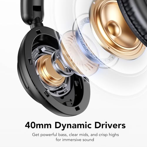 Hybrid Active Noise Cancelling Bluetooth Headphones, Wireless Over Ear Headphones with Bluetooth 5.4, 80H Playtime, Stereo Sound, 6 ENC Clear Call Mic, Low Latency for Travel Office Workout