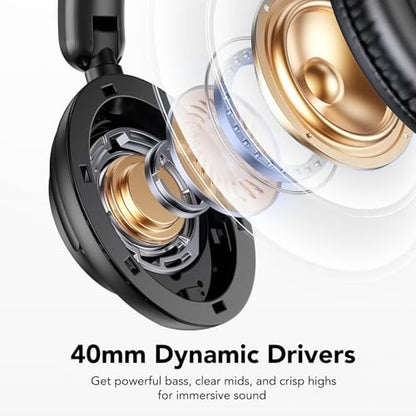 Hybrid Active Noise Cancelling Bluetooth Headphones, Wireless Over Ear Headphones with Bluetooth 5.4, 80H Playtime, Stereo Sound, 6 ENC Clear Call Mic, Low Latency for Travel Office Workout