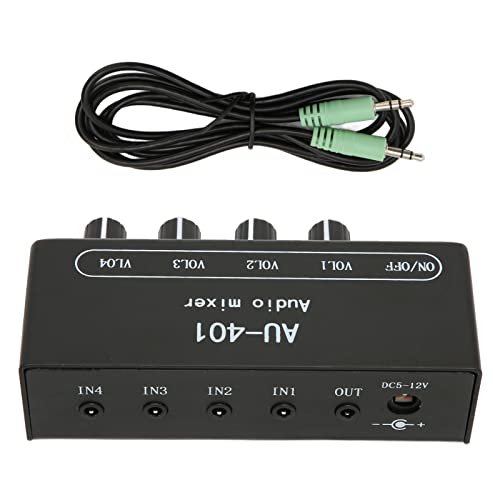 4 Channel Audio Mixer, Stereo Amplifier with Headphone Output, Audio Mixer for PC Laptop Desktop, Black