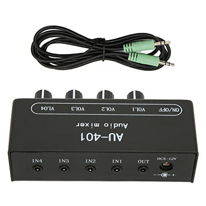 4 Channel Audio Mixer, Stereo Amplifier with Headphone Output, Audio Mixer for PC Laptop Desktop, Black