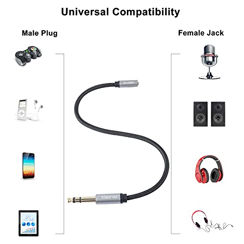 Tisino 1/4" Male to 1/8" Female Headphone Adapter Extension Cable, 5 FT | 1/4" to 1/8" TRS Extension Cable for Guitar Amp/Piano/Speaker/Mixer, Gold-Plated Stereo Audio Jack Adapter - size: 5 feet