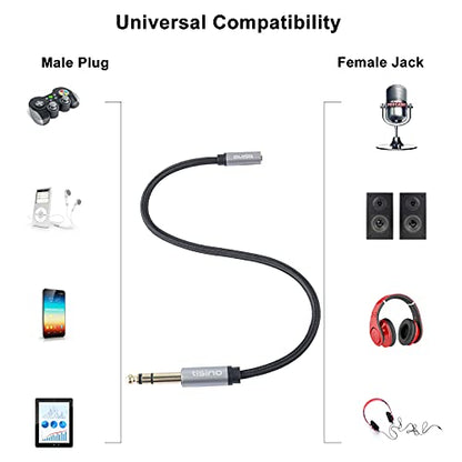 Tisino 1/4" Male to 1/8" Female Headphone Adapter Extension Cable, 5 FT | 1/4" to 1/8" TRS Extension Cable for Guitar Amp/Piano/Speaker/Mixer, Gold-Plated Stereo Audio Jack Adapter - size: 5 feet