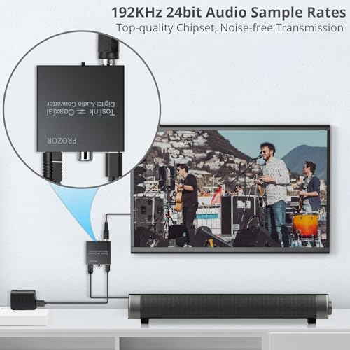 PROZOR 192K 양방향 동축 광학 컨버터, 광학 SPDIF 토스링크 - 동축, 동축에서 광학 SPDIF 토스링크, DTS/Dolby-AC3 지원, 광학 케이블이 있는 양방향 디렉셔널 디지털 스플리터
