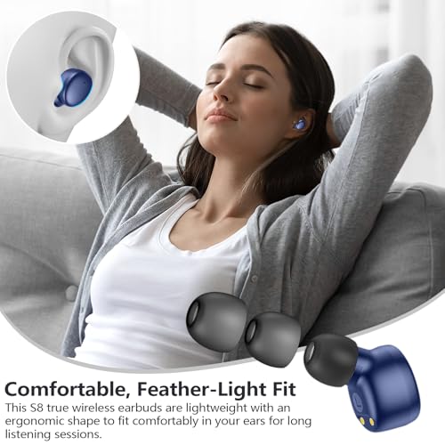 MOZOTER Mini Wireless Earbuds Bluetooth 5.3 in Ear Headphones Headsets | Light Weight,60Hrs Playtime Ear Buds with Charging Case,Smart Touch Control,Premium Sound with Deep Bass for Sport-Blue - color: Blue
