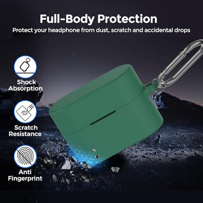 AhaStyle Silicone Case for Sony WF-1000XM6 (2026) Accessories, Green | with Carabiner, LED Visible, Skin-Friendly Soft Touch, Full Protection, Shockproof, Wireless Charging, for Men Women - color: Dark Green