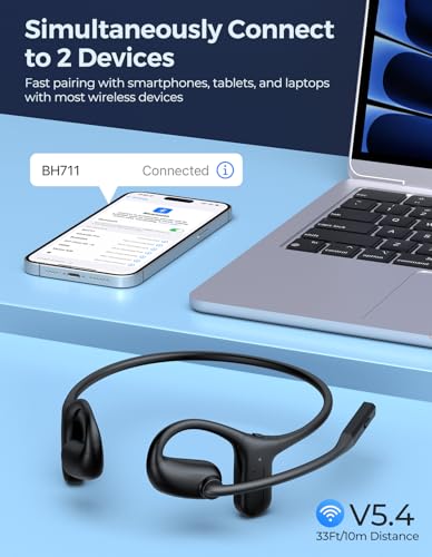 Open Ear Headphones with Mic, Wireless Headset with Smart Control - size: Small