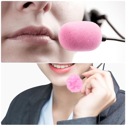 4Pcs Mini Foam Microphone Windscreens＆Furry Cover, Mic Headset Cover | Pink High Density Lapel Microphone Windscreen for Lavalier Microphones Noise Reduction (2pcs Foam + 2pcs Furry) - color: Pink,Foam(2pcs),Furry(2pcs)