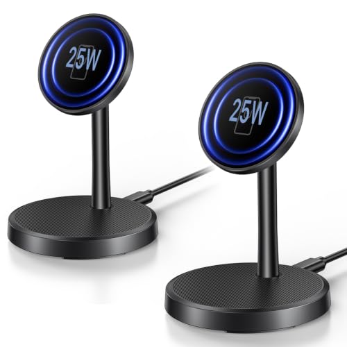 Magnetic Wireless Charger, 2-Pack 25W Fast Mag-Safe Stand for iPhone 17-16 | Fast Magnetic Wireless Charging Station for iPhone 17/17 Air/17 Pro/17 Pro Max, 16 Pro Max Series and AirPods - color: Black&White