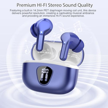 Wireless Earbuds, Bluetooth 5.4 Headphones HiFi Stereo, Bluetooth Earbuds | With ENC Noise Cancelling Mic, IP7 Waterproof in Ear Earphones, 48H, LED Display Ear Buds for Pad Phones Workout Sports, Blue - color: Blue