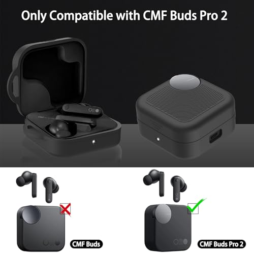 for CMF Buds 2 Plus/CMF Buds 2 / CMF Buds Pro 2 Case Cover, Soft Silicone Protective Earbuds Case, Headphones Case with Carabiner Accessories Set(Black) - color: Black