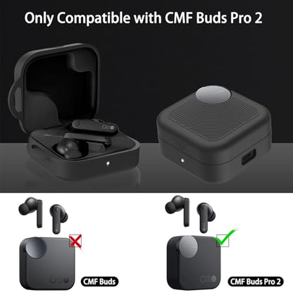 for CMF Buds 2 Plus/CMF Buds 2 / CMF Buds Pro 2 Case Cover, Soft Silicone Protective Earbuds Case, Headphones Case with Carabiner Accessories Set(Black) - color: Black