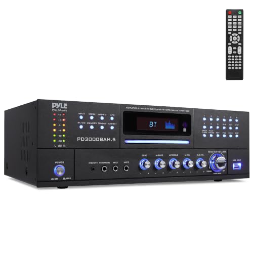 Pyle Home Theater Amplifier - 4000 Watt Wireless BT Streaming Audio/Video Receiver System with CD/DVD Player, AM/FM Radio, HDMI, and MP3/USB Compatibility - color: Deep Black