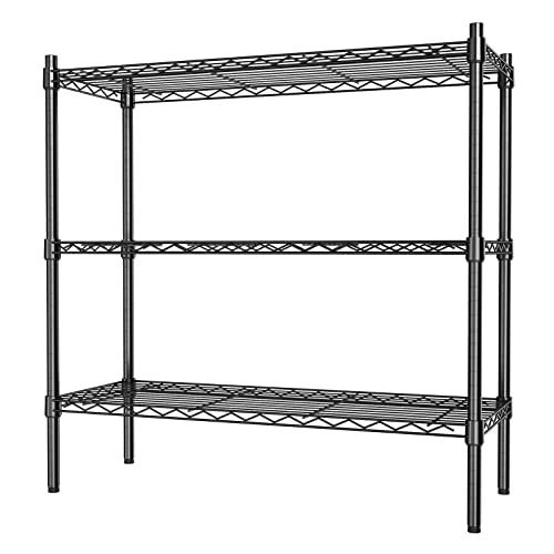 Auslar 3-Tier Heavy Duty Wire Shelving Adjustable Metal Storage Rack Black | Standing Shelving Units, Multi-Purpose Organizer for Kitchen Garage Pantry Laundry, Easy-Assembly Storage Shelf