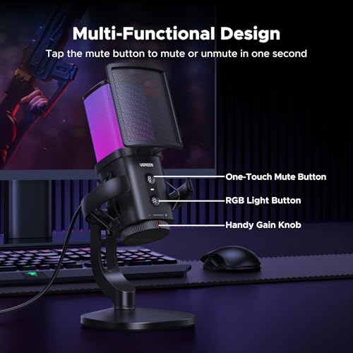 UGREEN USB Gaming Microphone for Streaming, Chat, 24bit/96kHz Condenser Mic