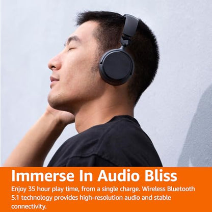 Amazon Basics Bluetooth On-Ear Headphones Wireless with Microphone, Deep Bass, 35 Hour Playtime, Foldable, Collapsible, Portable Travel Friendly, Black - size: One Size, style: Wireless
