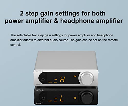 Topping MX3S DAC Amplifier Support Bluetooth Input 62W*2 Merus Class D 700mW*2 HPA Power Auto On/Off with Remote Control (Silver) - color: Silver