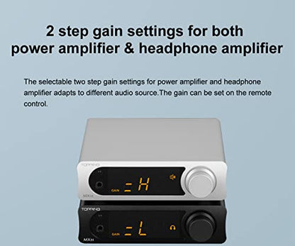 Topping MX3S DAC Amplifier Support Bluetooth Input 62W*2 Merus Class D 700mW*2 HPA Power Auto On/Off with Remote Control (Silver) - color: Silver