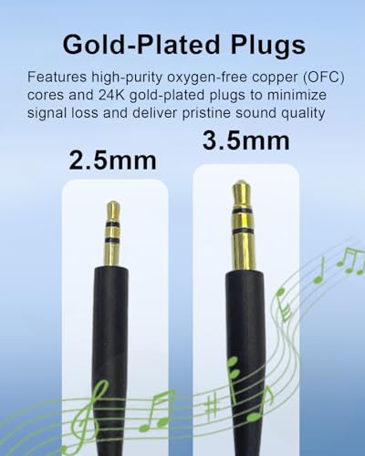 Aux Cable 3.5mm to 2.5mm for Bose QC45 QC35II QC35 QC25 Headphones | Replacement Audio Cable Cord, for SoundLink SoundTrue OE2 OE2i Headphones, No Mic, 1.5m, Black