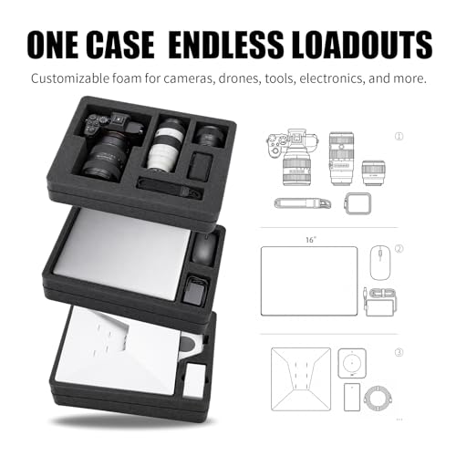 GORPANIX 18.5 x 14 x 7.7 Inch Hard Case with Customizable Foam, Hard Shell Protective Case for Mics, Heavy Duty IP67 Waterproof Gear for Microphone, Camera, Equipment, Electronics, Drone, Tools, etc - size: 18 inch Pluck Foam