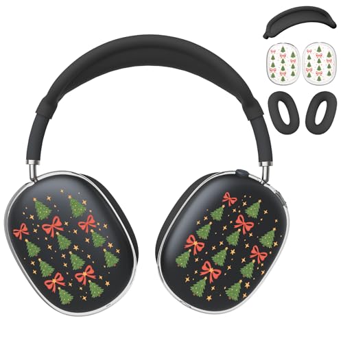 for AirPods Max 2/1 Headphones Christmas Tree Bow Ear Covers | Cute Clear Ear Cups Cover | Black Silicone Ear Pad Case Headband Cover for Apple AirPods Max 2/1 (2026/2024/2020) - color: Christmas Tree D/Black