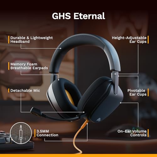 GLORIOUS GHS Eternal - Stereo Gaming Headset for PC, PS5, PS4, Xbox, Switch - Custom Tuned Angled Drivers, Adjustable Crystal Clear Detachable Mic, 3.5mm - Durable, All Day/Night Comfort - Black - color: Black