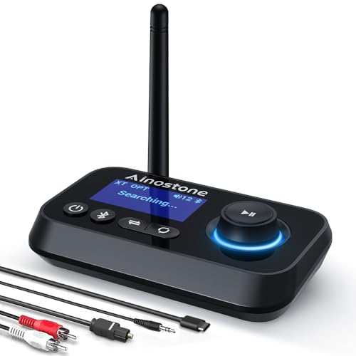 Bluetooth Transmitter Receiver 3-in-1 Bluetooth 5.3 Audio Adapter for 2 Headphones with Bypass Volume Control ON/Off Switch LCD Display 3.5mm Aux/Optical/RCA for Home Stereo TV Speaker PC - color: Single Antenna-BLACK