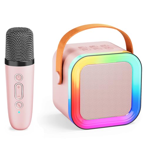 Kids Karaoke Machine Toy Ages 3-12, Wireless Mic BT Speaker, Pink - 1 Mic | Voice Changer, LED Party Lights, Duets, BT 5.3, Mini Rechargeable Portable, Christmas Birthday Gifts for Toddler Boys & Girls - color: Pink - 1