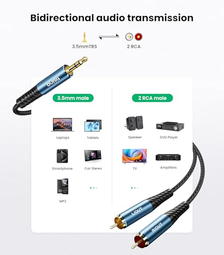 Tisino 3.5mm TRS Aux to 2 RCA Audio Cable Adapter Aux Cable, 10FT/3m - size: 10 ft