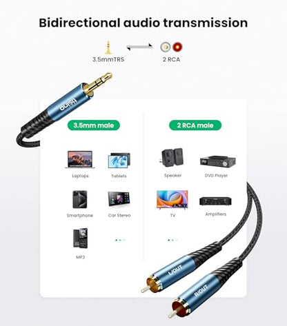 Tisino 3.5mm TRS Aux to 2 RCA Audio Cable Adapter Aux Cable, 10FT/3m - size: 10 ft