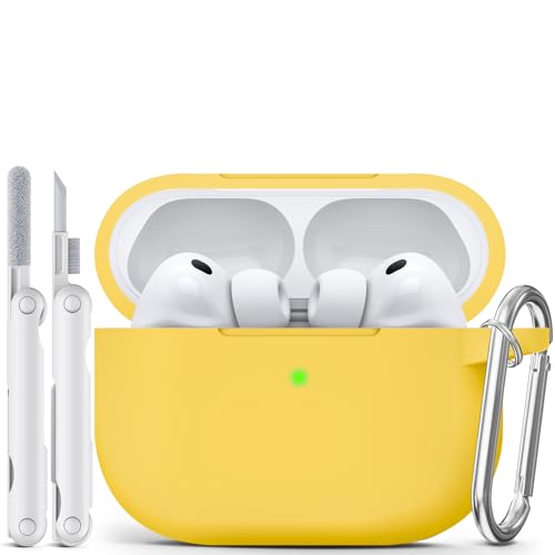 Case for AirPods Pro 3 2025,Come with Cleaner Kit,Yellow | Silicone Protective Cover for Airpod Pro 3rd Generation Case with Keychain,for Women Men,One-Piece Design,Shockproof - color: E-Yellow