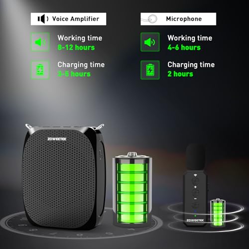 ZOWEETEK Wireless Voice Amplifier with Handheld & Lavalier Mics for Teacher | Portable Megaphone, Bluetooth Speaker, Rechargeable, for Classroom, Meeting, Group Outings, Party, Karaoke