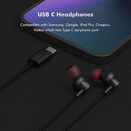 ACAGET USB C Headphones, USB Type C Earphones for Galaxy S24 S23 FE S22 Ultra iPhone 15 Pro Max Headset with Mic Wired Earbuds Noise Cancelling Headphone for Samsung S21 S20 A54 A53 Z Fold Flip Black