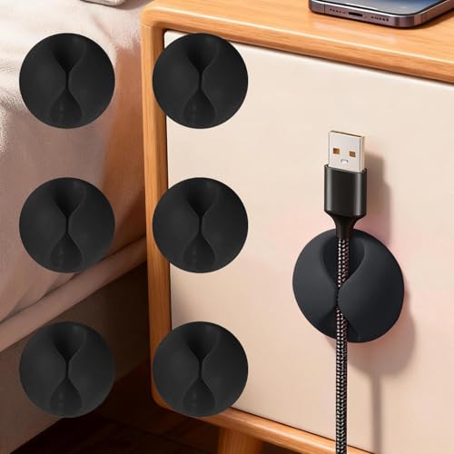 6 Pack Cable Organizer Clips, Multi-Color Data Line Cord Holder for Home and Office, Tidy Your Cables Desk Organizers Prevents Tangling and Damage - color: 6 Pcs Black