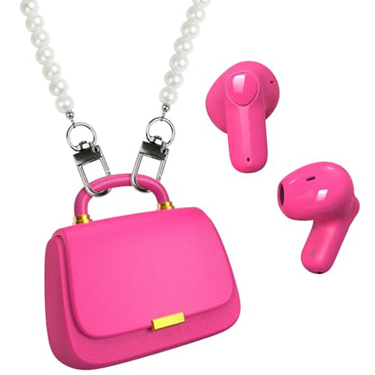 ANCwear Wireless Earbuds with Mini Handbag Case, 22H Playtime, Hot Pink | Bluetooth 5.3, 13mm drivers, touch controls and DIY stickers for music, calls, travel, everyday wear and gifting - color: Rose Pearl
