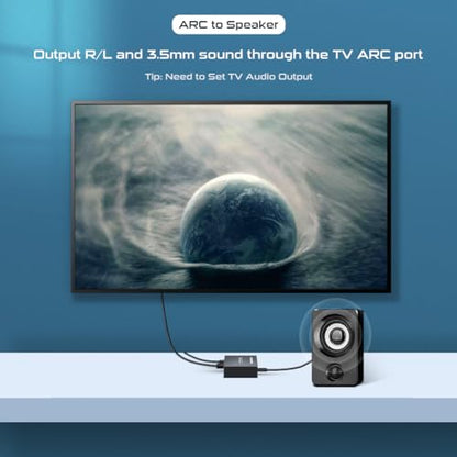 HDMI ARC to RCA Audio Converter Support CEC, 192KHz HDMI ARC Adapter with 3.5mm Audio and L R Stereo Audio for HDTV Soundbar Speaker Amplifier