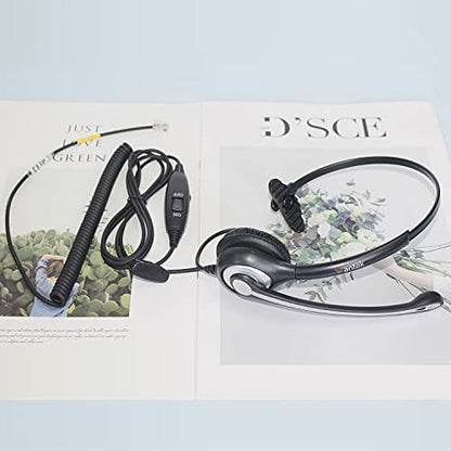 Wantek Phone Headset with Microphone Noise Cancelling, RJ9 Office Telephone Headsets Compatible with Yealink T20P T21P T26P T23G T46G T48G T42S T46S Avaya 1608 9608 9611 Grandstream Panasonic Snom - color: Grey