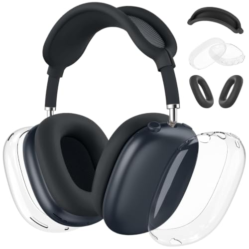 MOLOPPO 3 in 1 Case Cover Compatible with AirPods Max 2/1 2024/2020, Black | Anti-scratch Clear Soft TPU Ear Cups /Silicone Ear Pad Case /Headband Cover for AirPods Max, Transparent Accessories for Max - color: A3-Clear + Black