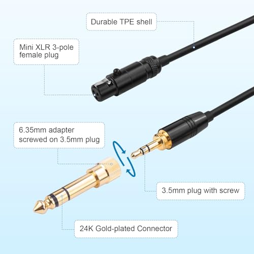 Replacement Coiled Audio Cord MINI XLR 3 Pin to 3.5 & 6.35mm Wire Compatible with AKG K712 K701 K702 K271 K272 K275 K240 K241 K267 K141 K171 K175 K181 M220 and Pioneer HDJ-2000 Headphones (5~10ft)