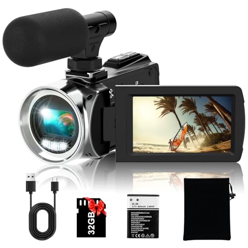 Video Camera Camcorder FHD 4K 36MP Vlogging Camera for YouTube Video Recorder 3.0" 270 Degree Rotation Screen Video Cameras for Filming with Microphone,32GB SD Card (Black)
