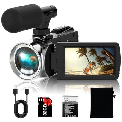 Video Camera Camcorder FHD 4K 36MP Vlogging Camera for YouTube Video Recorder 3.0" 270 Degree Rotation Screen Video Cameras for Filming with Microphone,32GB SD Card (Black)
