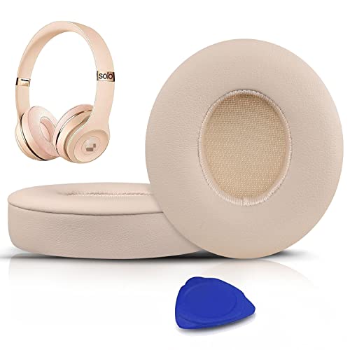 SoloWIT Earpads Cushions Replacement for Beats Solo 2 & Solo 3 Wireless On-Ear Headphones, Solo2 Solo3 Ear Pads with Soft Protein Leather, Added Thickness - Satin Gold - color: Satin Gold