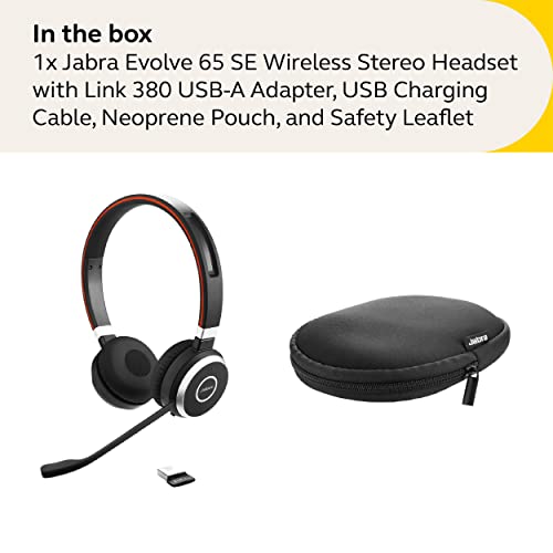 Jabra Evolve 65 SE Link380a MS Stereo- Bluetooth Headset with Noise-Cancelling Microphone, Long-Lasting Battery and Dual Connectivity - Works with All Other Platforms - Black - size: MS Teams, style: Stereo