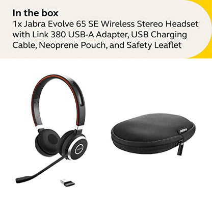 Jabra Evolve 65 SE Link380a MS Stereo- Bluetooth Headset with Noise-Cancelling Microphone, Long-Lasting Battery and Dual Connectivity - Works with All Other Platforms - Black - size: MS Teams, style: Stereo