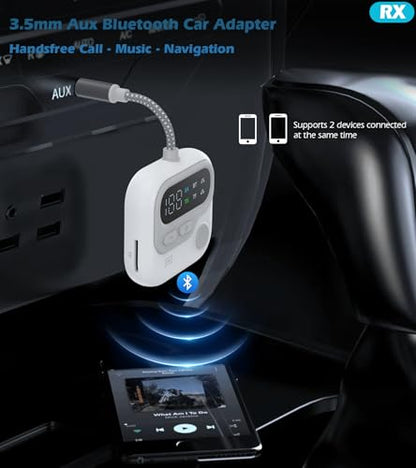 KAIY Airplane Bluetooth Transmitter for TV to Headphones | 2-in-1 Bluetooth Audio Adapter with Screen Volume Knob, Dual 3.5mm AUX Jack Adapter to Headphones or Car Stereo