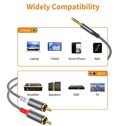 2-PACK RCA to 3.5mm AUX Cable, (6.6 Feet) 3.5 mm 1/8 to RCA 2-Male Headphone Jack Adapter Splitter Premium Stereo Audio Cord for Connects a Smartphone, Tablet, HDTV,or MP3 Player to a Speaker (Grey) - size: 2-PACK