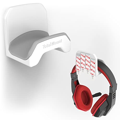 TotalMount Gaming Headset Hanger – Removable Adhesive Strips (White) | Designed in the USA – Easy, Damage-Free Wall, Desk, or PC Mounting (Headphone Hook With Premium Silicone Cradle) - style: Premium White