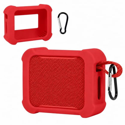 COMECASE Silicone Case for JBL Go 5 with Metal Carabiner, Red, Case Only | Thickened Edges, Inner Cushioning Ribs, Easy Button Access, Uncovered Grille and Edge Light, for Travel and Outdoor Use - color: Red