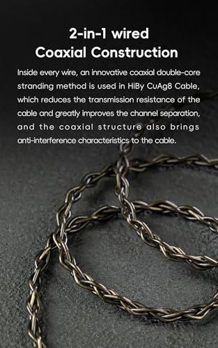 HiBy CuAg8 Balance Earphone Cable Coaxial Silver-Plated Copper Litz Type5 Coaxial Shielding 4Pin-Lock Plugs 3.5mm+4.4mm Jack