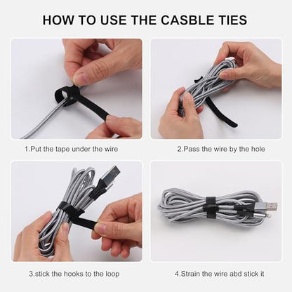 Nettbe Reusable Cable Ties, 60 PCS 8 Inches Adjustable Cord Straps Wire Organizer Cord Wrap and Hook Loop Cable Management - size: 8inches-60PCS