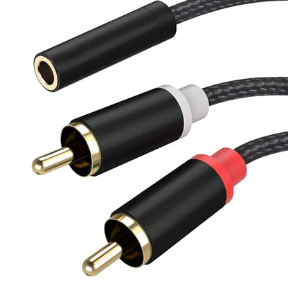 3.5mm Female to 2 RCA Male Stereo Cable, 3.5mm to RCA Bi-Directional AUX Auxiliary Y Cable Gold Plated Adapter Compatible for TV,Smartphones, MP3, Tablets, Speakers,Home Theater - size: 0.35M/1.1FT